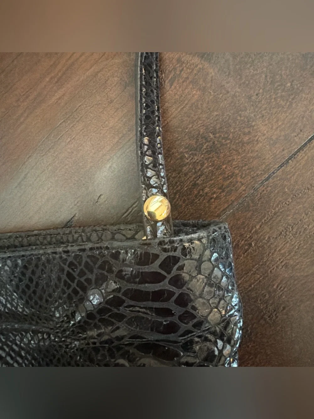 Michael Kors Black Snake-Embossed Shoulder Bag with Gold Plaque